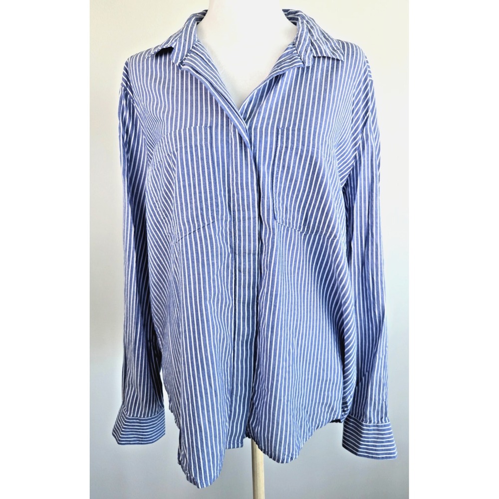 Women's Beach Lunch Lounge Striped Wrap Short Long Sleeve Blue L